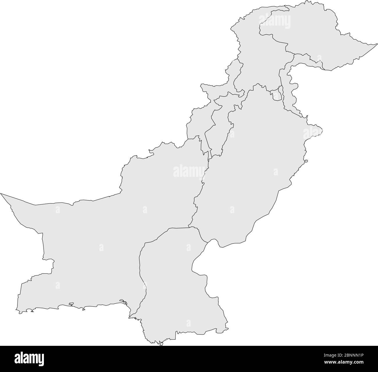 Pakistan vettore mappa politica. Sfondo grigio chiaro. Paese asiatico. Illustrazione Vettoriale