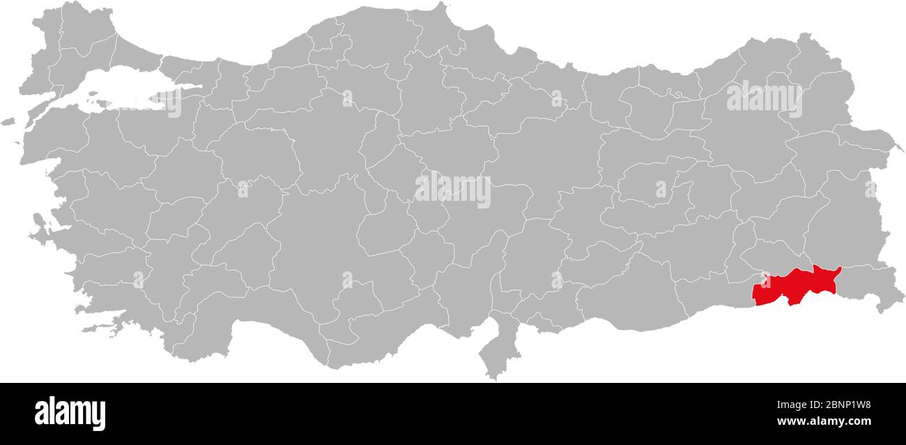 Provincia di Sirnak segnata di colore rosso sulla mappa politica della turchia vettore. Sfondo grigio. Illustrazione Vettoriale