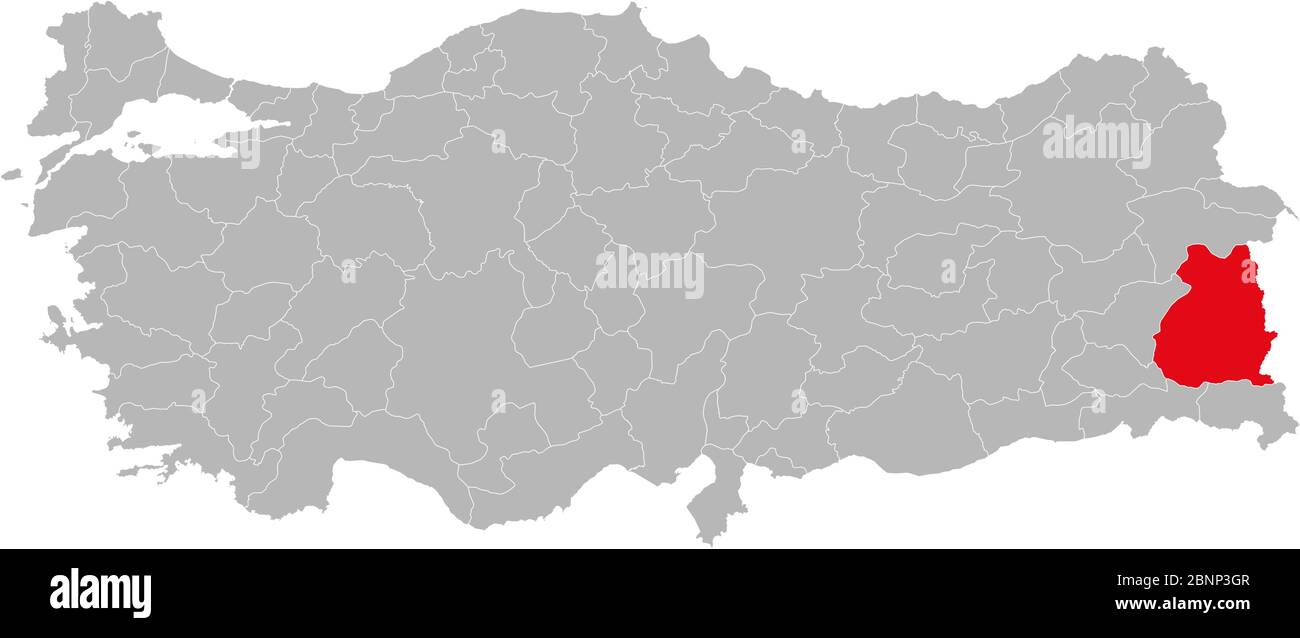 Provincia di Van contrassegnato di colore rosso sulla mappa politica della turchia vettore. Sfondo grigio. Illustrazione Vettoriale