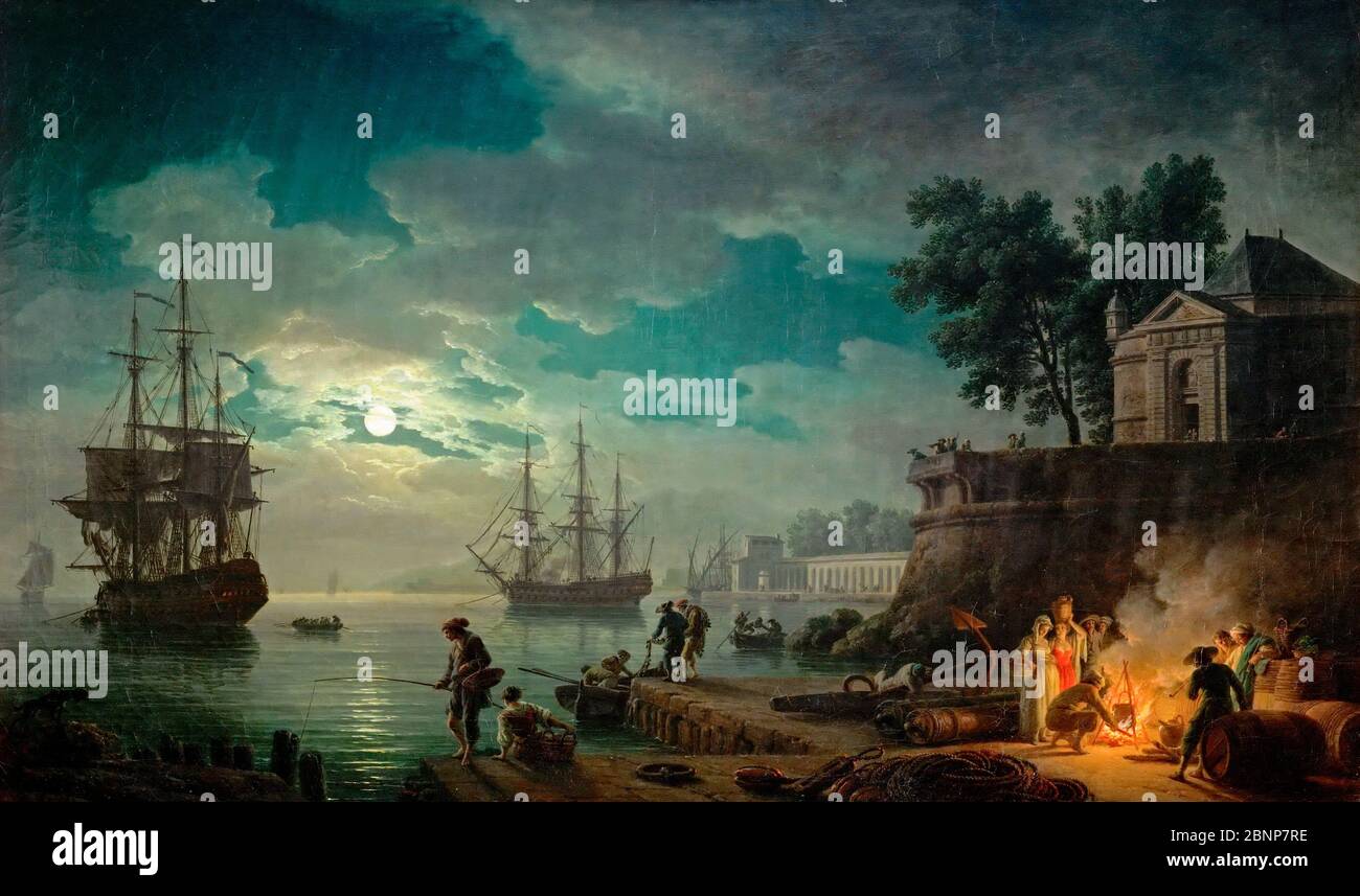 Porto di Moonlight - Claude Joseph Vernet, 1771 Foto Stock