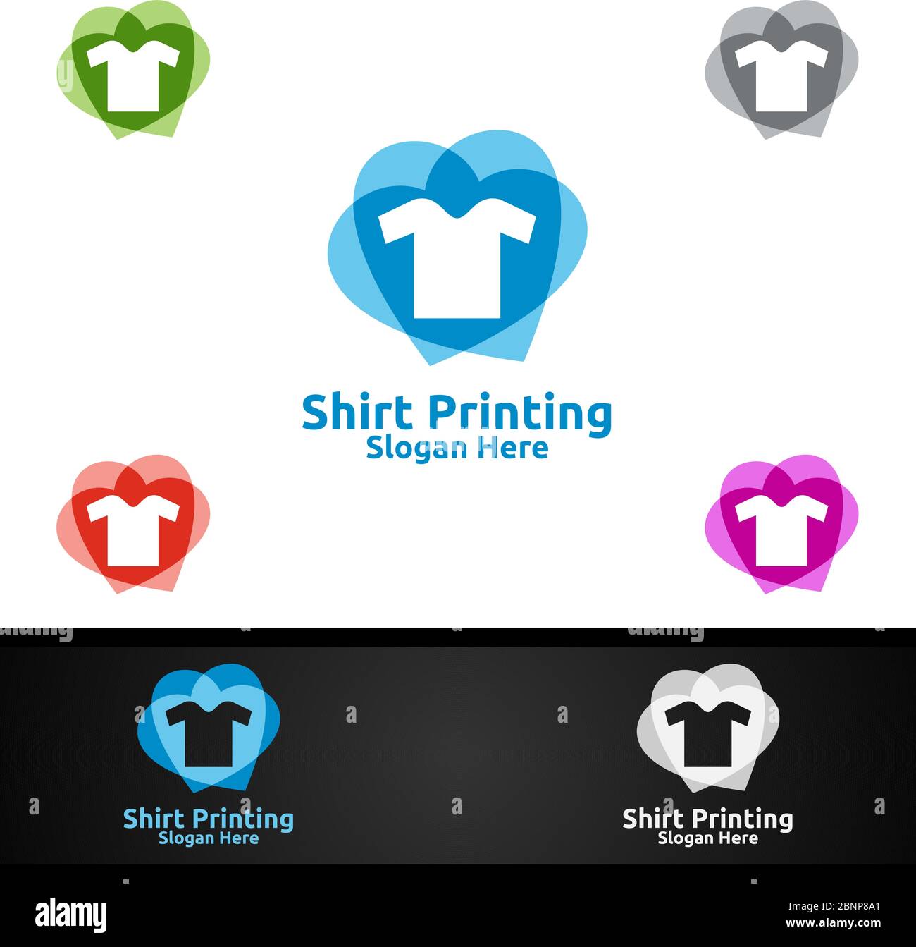 T-shirt Printing Company Vector Logo Design per lavanderia, T-shirt shop, Retail, Pubblicità o Abbigliamento concetto di comunità Illustrazione Vettoriale