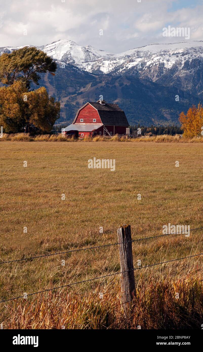 WY04349-00....WYOMING - Fattoria all'estremità meridionale del Jackson Hole con i Teton sullo sfondo. Foto Stock