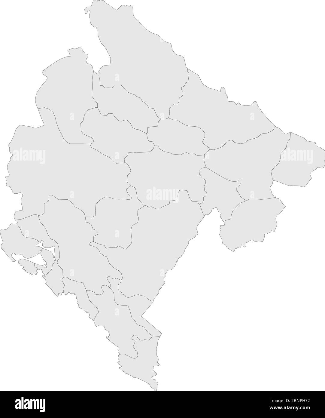 Montenegro mappa politica con vettore di confini. Sfondo grigio. Perfetto per sfondi, concetti aziendali, sfondo, banner, etichetta, adesivo, grafico, Illustrazione Vettoriale