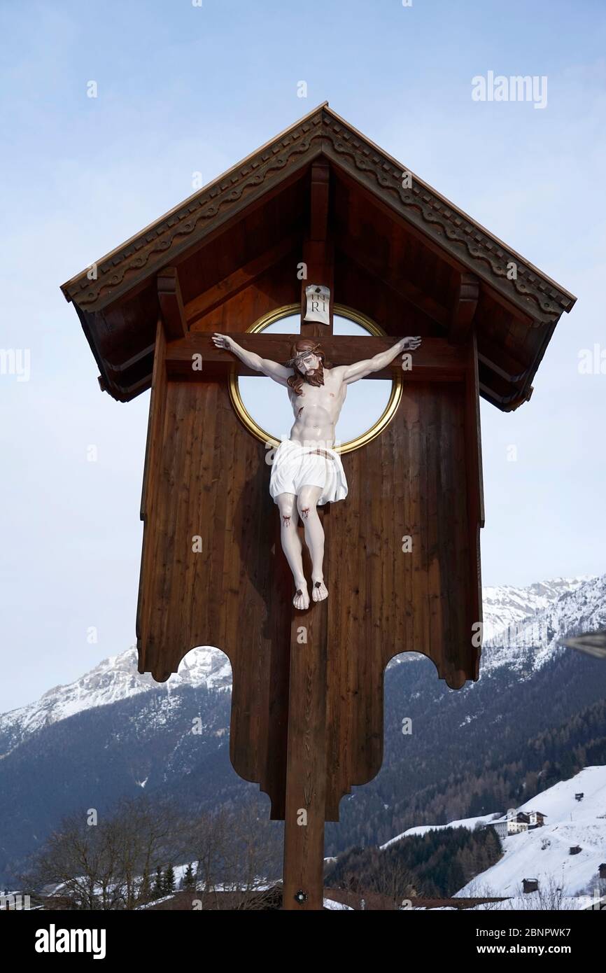 Austria, Tirolo, Stubaital, Neustift, croce di legno, croce, marterl Foto Stock