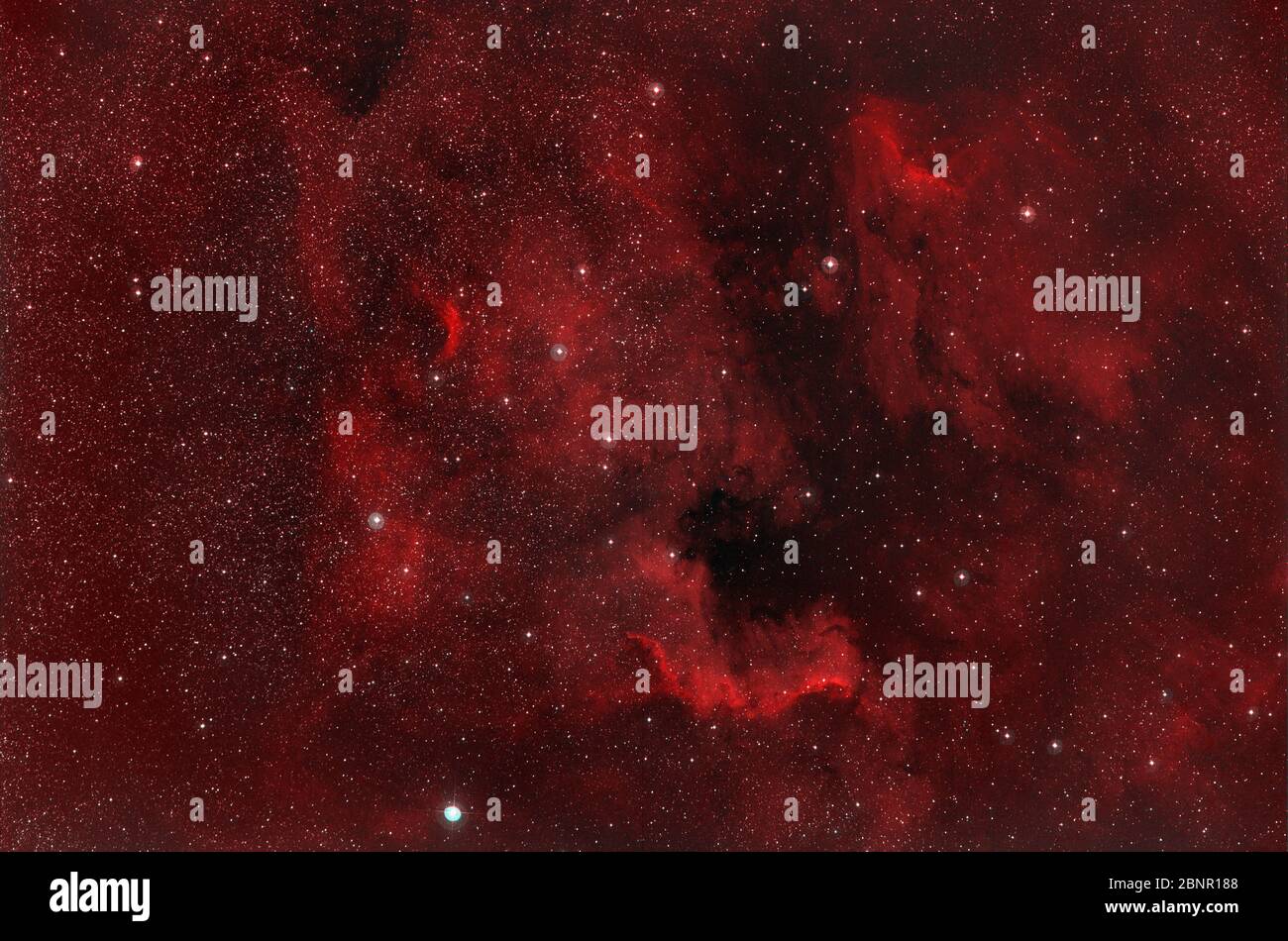 NGC 7000 North America Nebula e IC 5070 Nebula Pelican a Cygnus, con immagini a banda stretta da Londra, Regno Unito Foto Stock