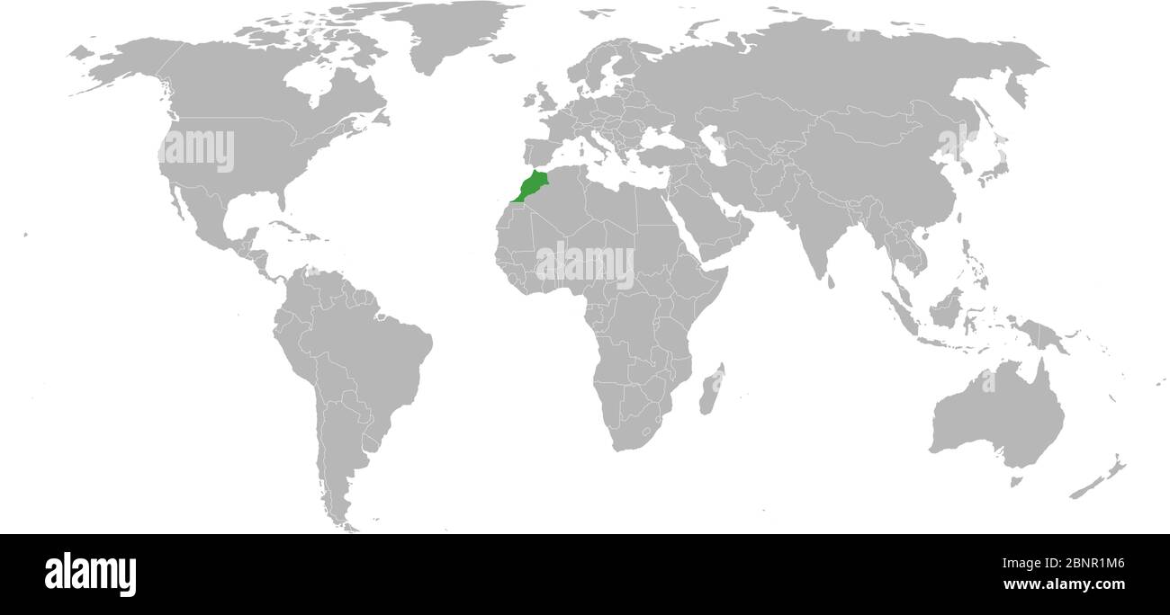 Il Marocco ha evidenziato il verde sulla mappa politica mondiale. Sfondo grigio. Illustrazione Vettoriale