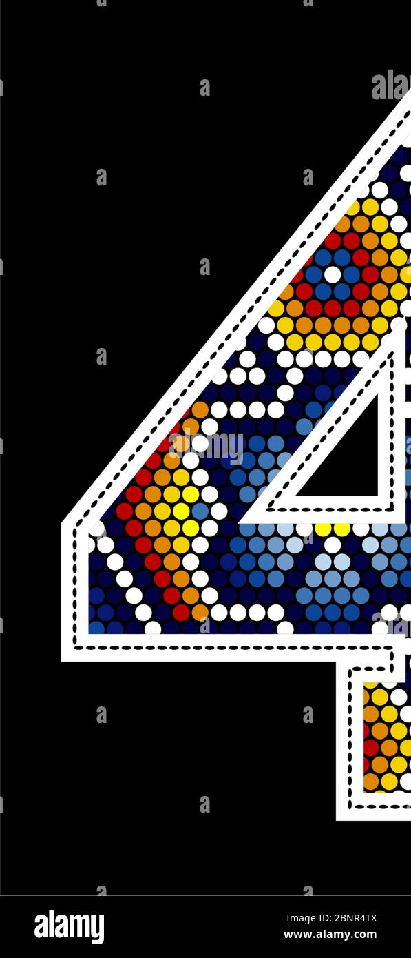 numero 4 con coloratissimi punti astratti design ispirato in stile messicano huichol arte isolato su sfondo nero Illustrazione Vettoriale