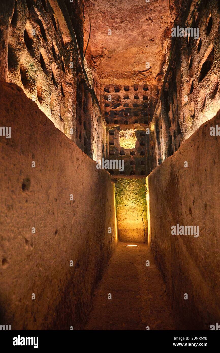 Le grotte di Colombarium a Beit Guvrin, Israele, furono usate per l'allevamento di colombi in tempi antichi. Foto Stock