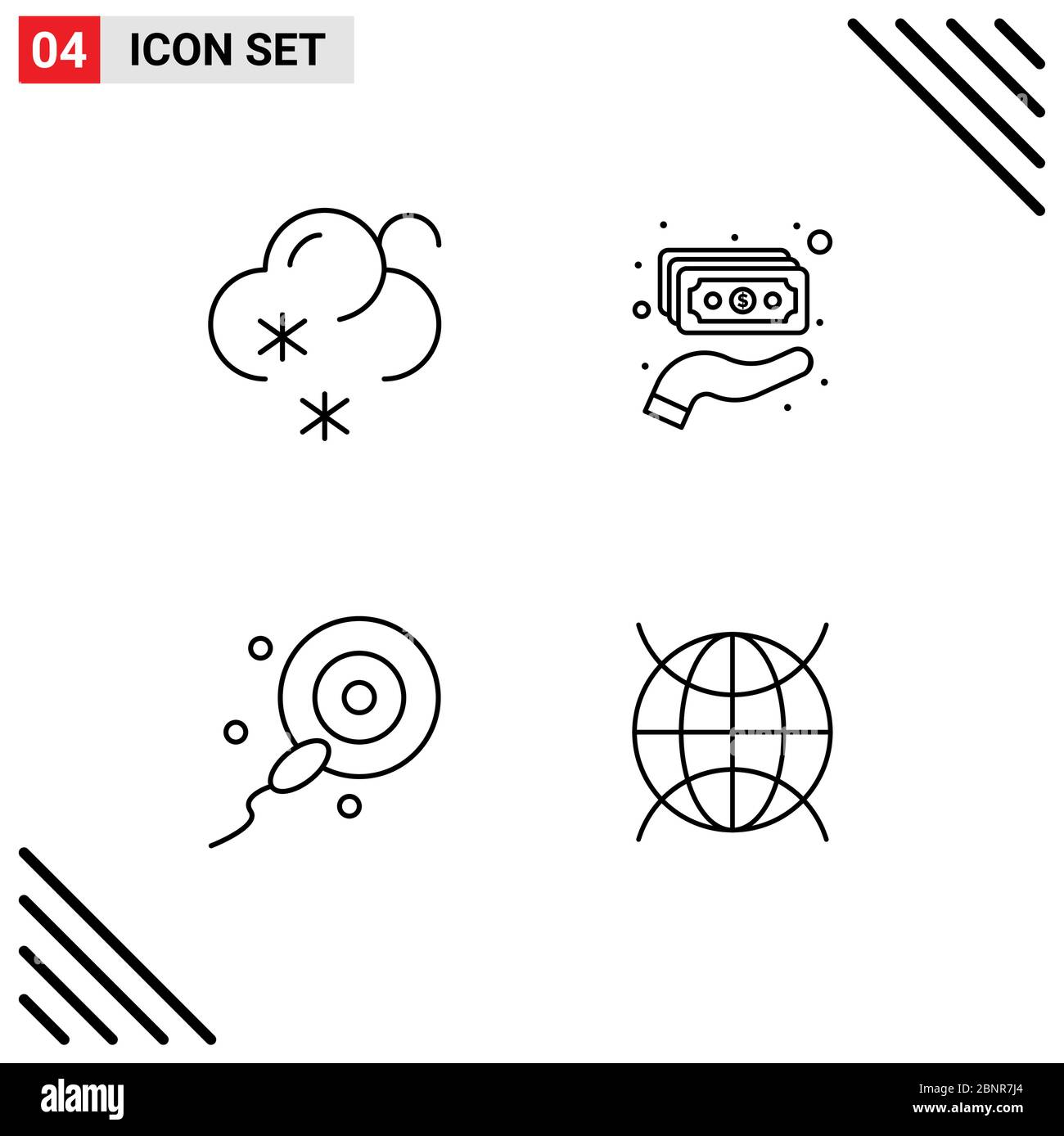 4 concetto di linea per i Web site previsione mobile e delle applicazioni, bio, contanti, soldi, Internet delle cose elementi editabili di disegno vettoriale Illustrazione Vettoriale