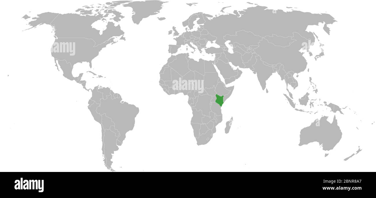 Kenya Paese africano evidenziato sulla mappa mondiale. Perfetto per concetti aziendali, sfondi, sfondo, adesivi, etichette, icone, poster, grafici, banner e. Illustrazione Vettoriale