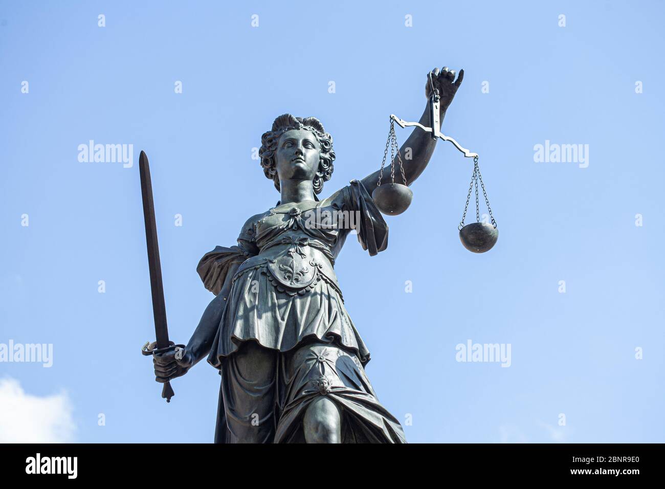 Justitia, fontana di Justitia, fontana di Giustizia, Römerberg, Francoforte sul meno, Assia, Germania, Europa Foto Stock