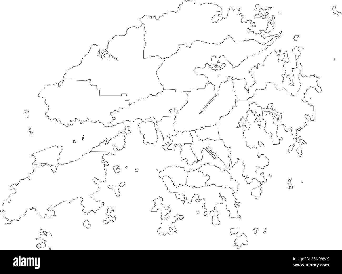 Mappa di Hong kong con vettore delle province, sfondo bianco e contorno nero. Perfetto per concetti aziendali, sfondi, sfondo, banner, poster, grafico, Illustrazione Vettoriale
