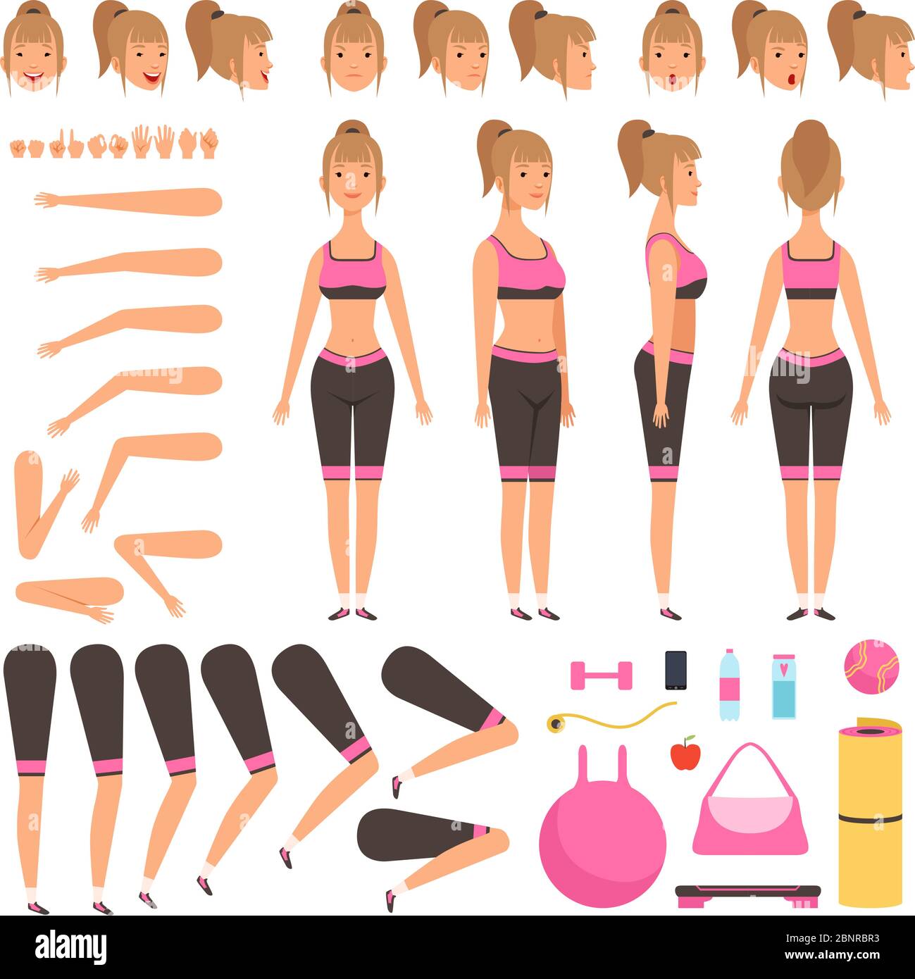 Animazione Ragazza Sport Fitness Personaggi Femminili Parti Del Corpo Braccia Mani Atleta Piede Allenamento Vettore Costruttore Immagine E Vettoriale Alamy