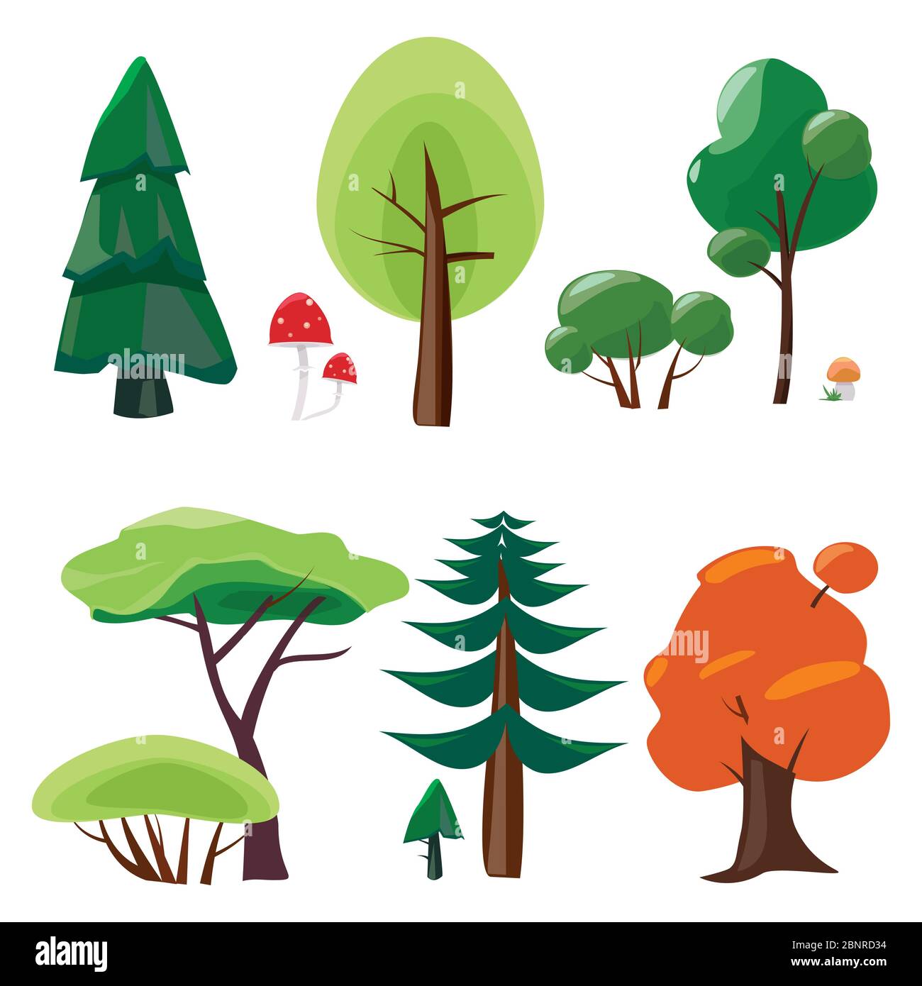 Raccolta elementi natura. Gioco ui set di piante pietre alberi muschio natura vettore cartoni simboli isolati Illustrazione Vettoriale