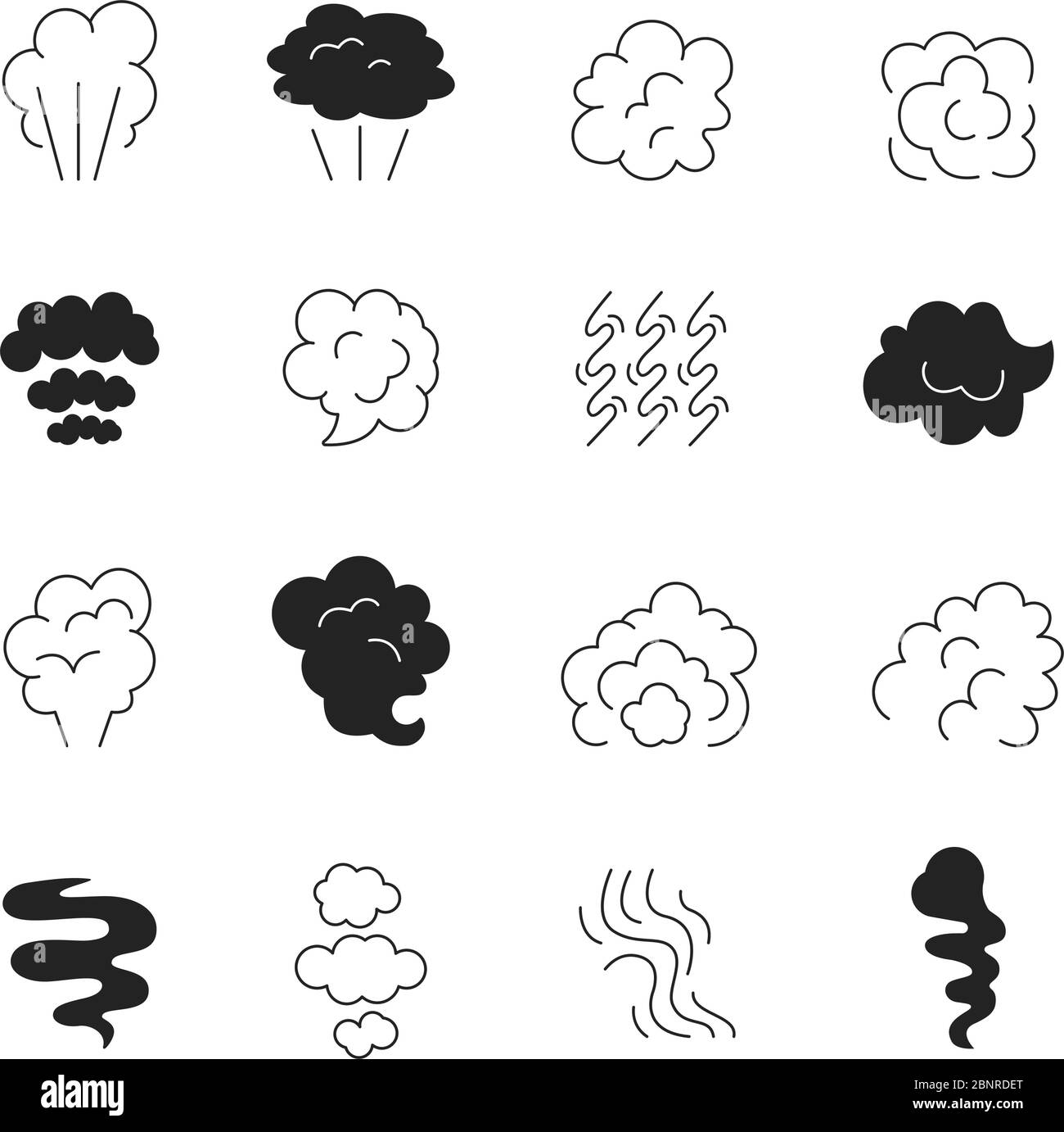 Icona della linea di fumo. Vapore odore e fumatore nuvole simboli stilizzati silhouette immagini vettoriali isolate Illustrazione Vettoriale