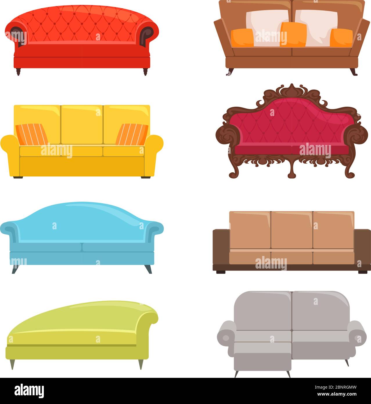 Collezione di divani. Letto classico divano moderno pullman vettore mobili interni Illustrazione Vettoriale