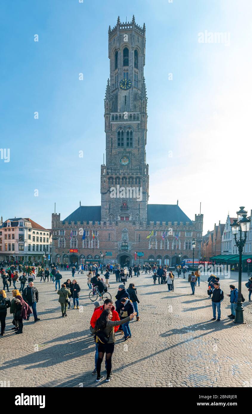 Europa, Belgio, Bruges, città, città vecchia, Belfort, mercato Foto Stock