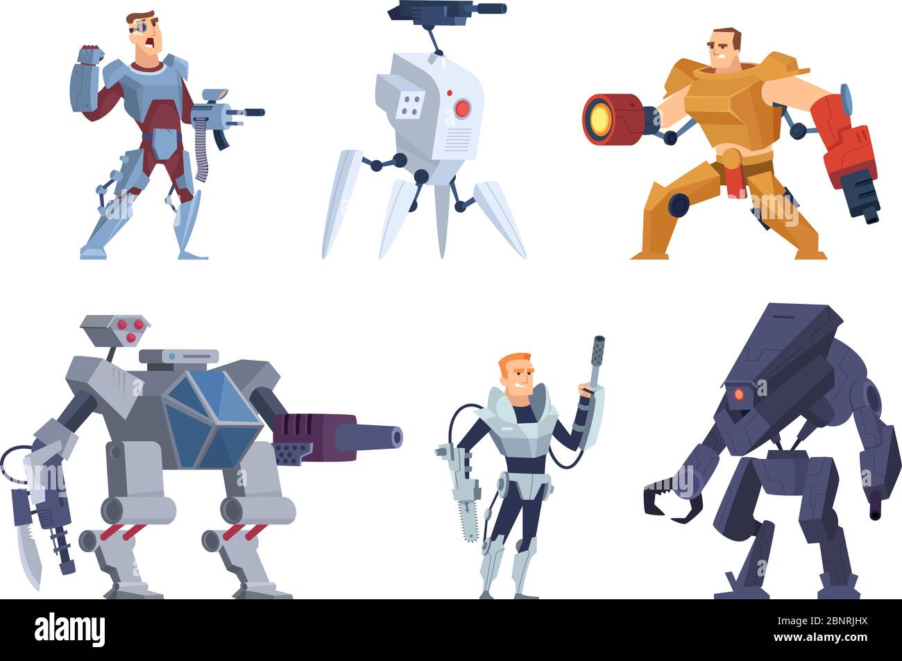 Robot guerrieri. Personaggi in esoscheletro brutale futuro soldati  tecnologia android con armi vettore mascotte cartoon Immagine e Vettoriale  - Alamy