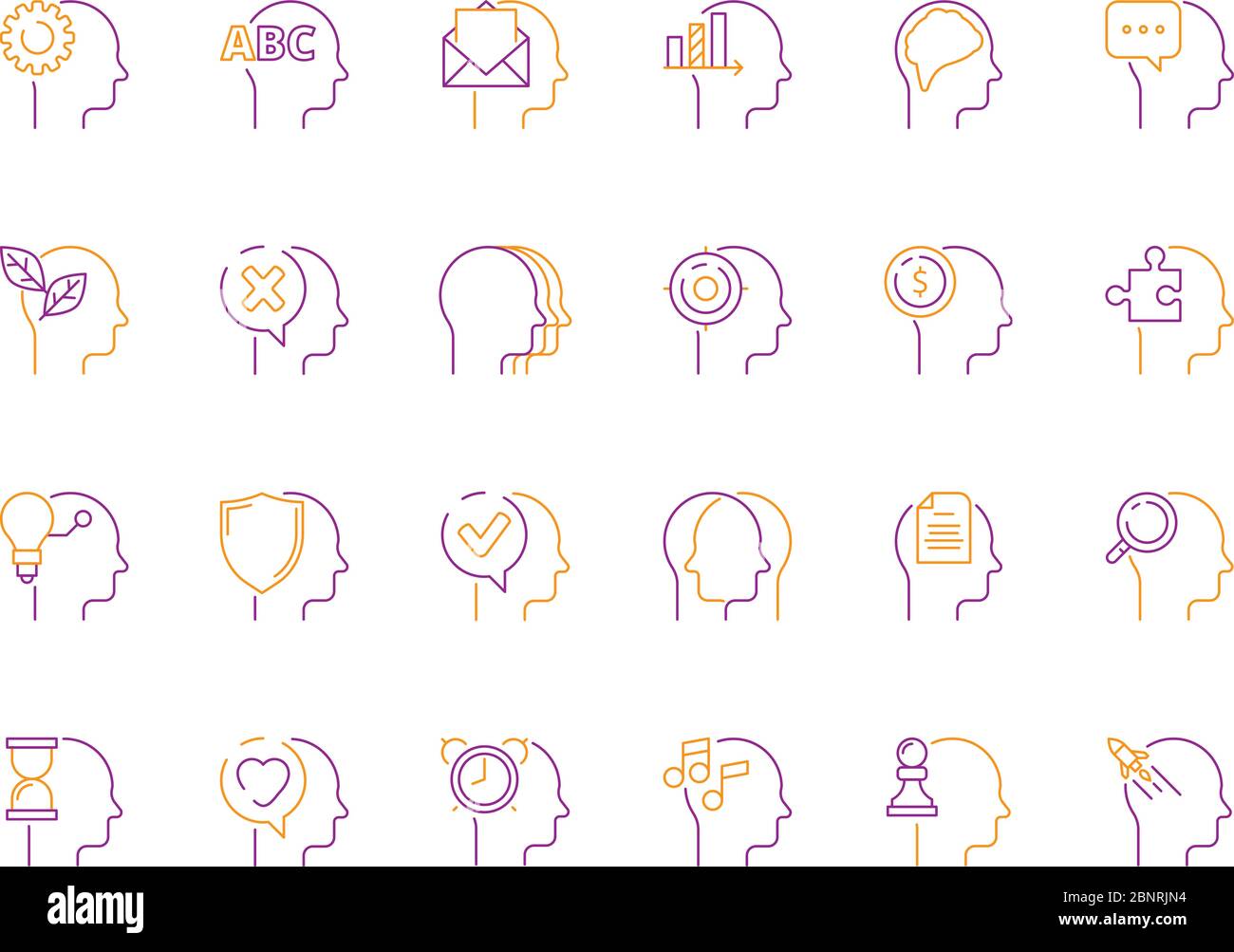 Icona mente testa. Idee intelligenti e pensiero creativo soluzioni innovative apprendimento consapevolezza simboli vettoriali Illustrazione Vettoriale