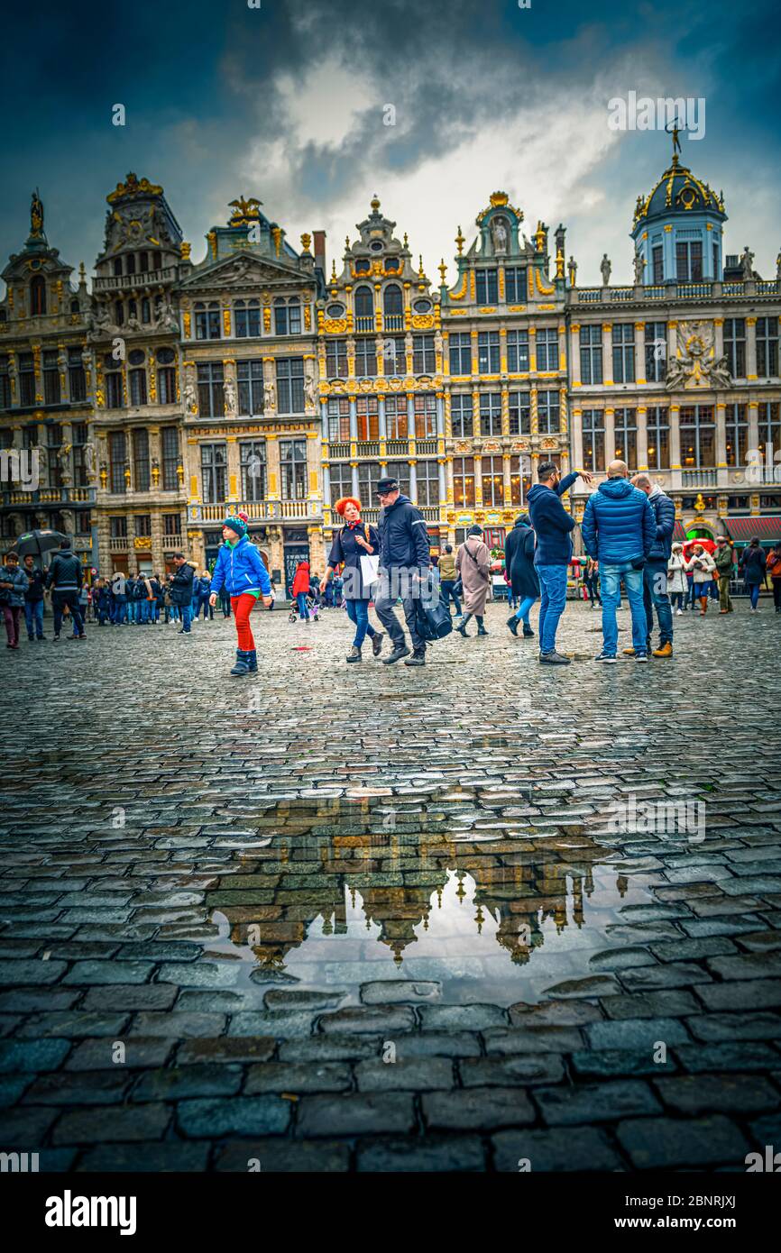 Europa, Belgio, Bruxelles, città, centro, grande piazza, case di corporazione Foto Stock