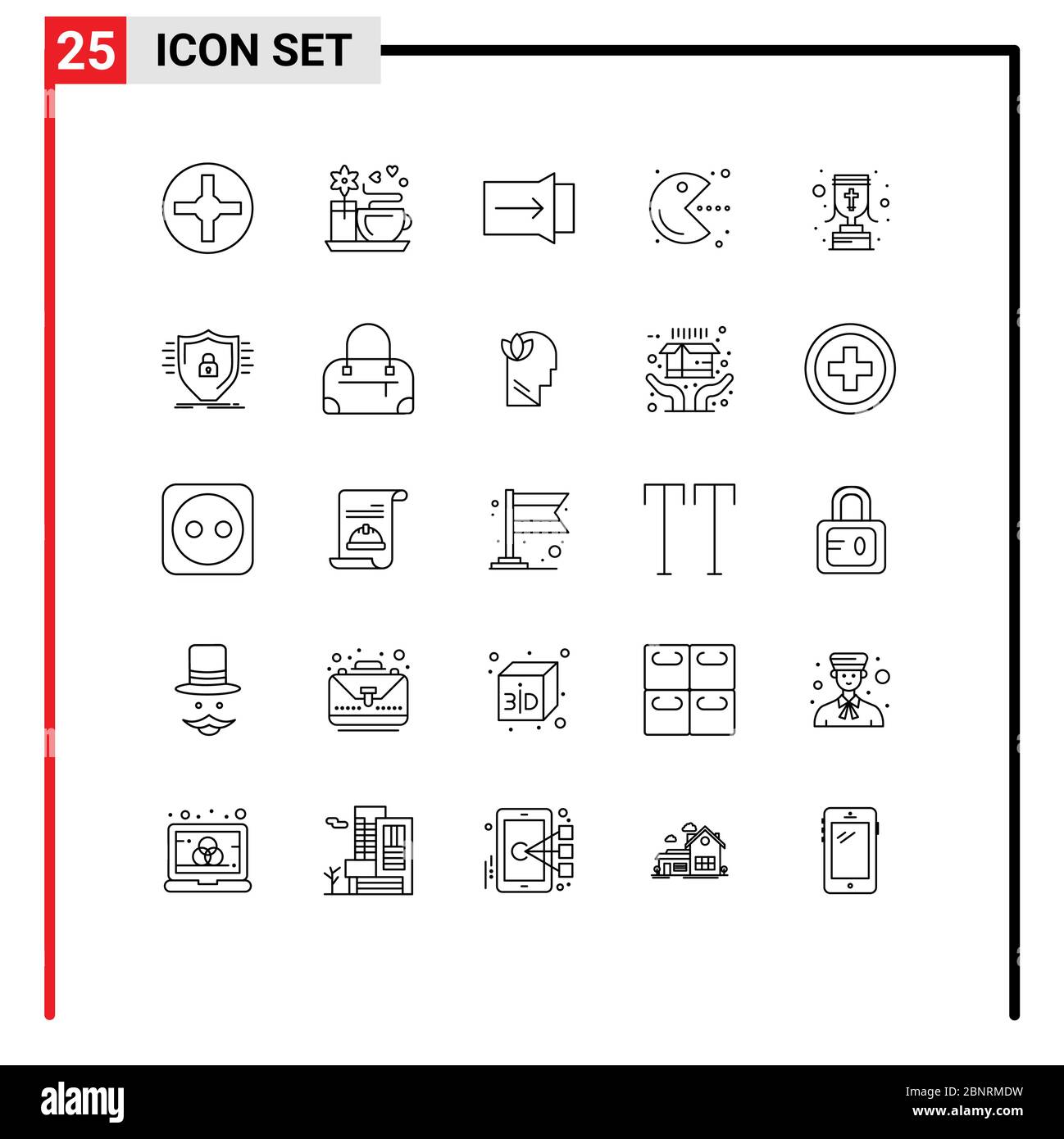 Pacchetto icone vettoriali di 25 simboli e segni di linea per difesa, ricompensa, tocco, calice, gioca elementi di disegno vettoriale editabili Illustrazione Vettoriale