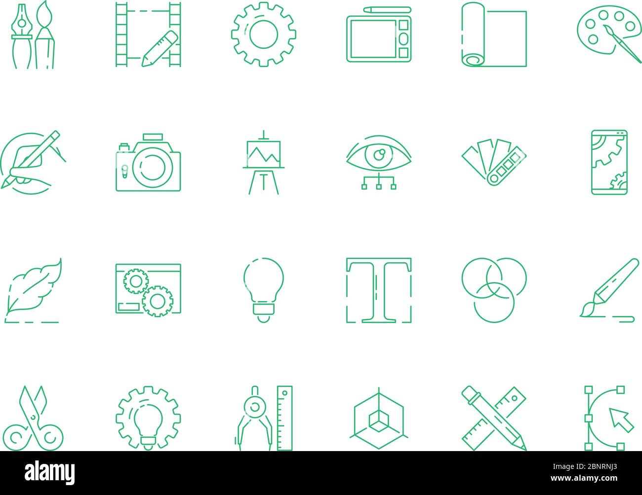 Icona Strumenti di progettazione. Grafica web design tipografia strumenti artistici creativi per artisti e designer simboli vettoriali sottili Illustrazione Vettoriale