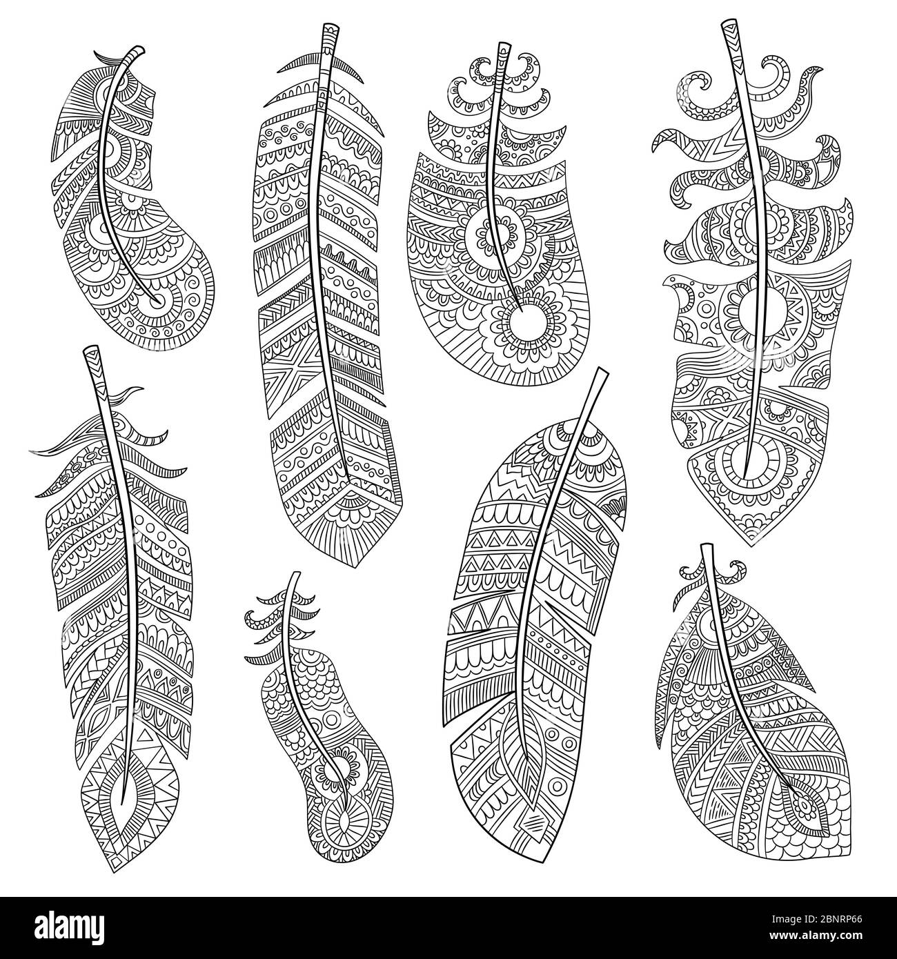 Piume tribali. Grunge autentica texture di moda indiana piume vettore immagini isolate Illustrazione Vettoriale