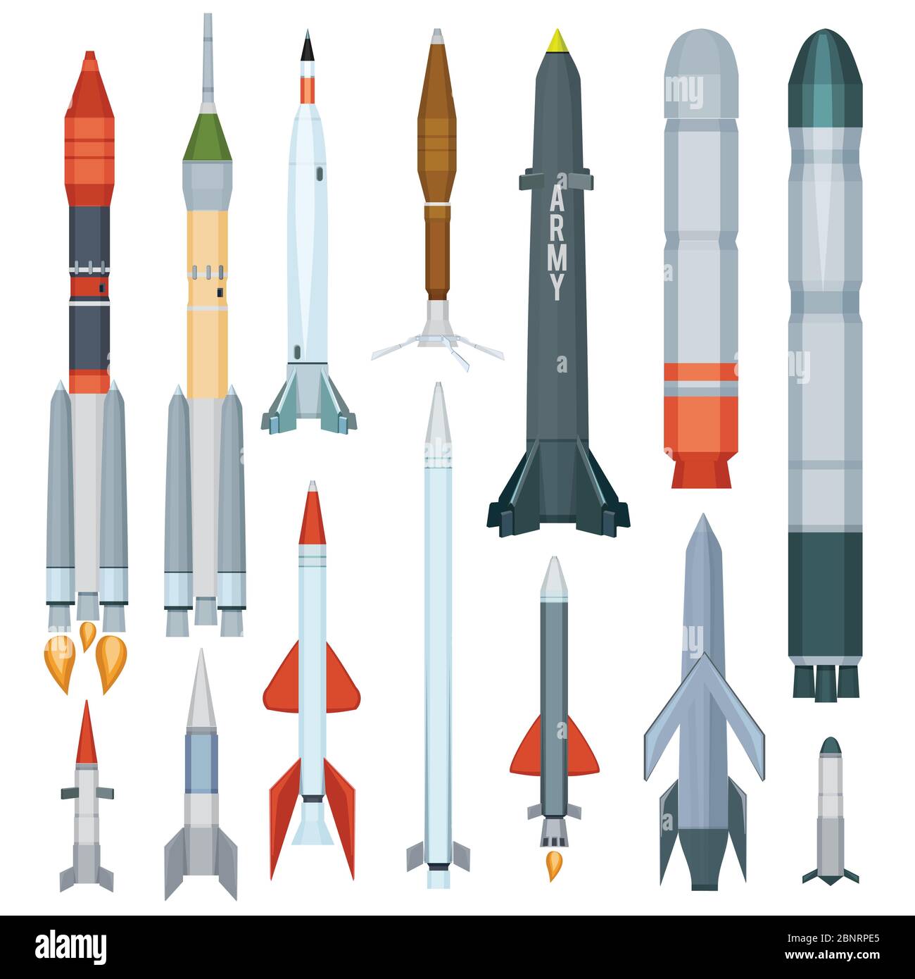Missile militare. Armatore di volo propulsore razzo motore arma militare tecnologia guerra vettore raccolta Illustrazione Vettoriale