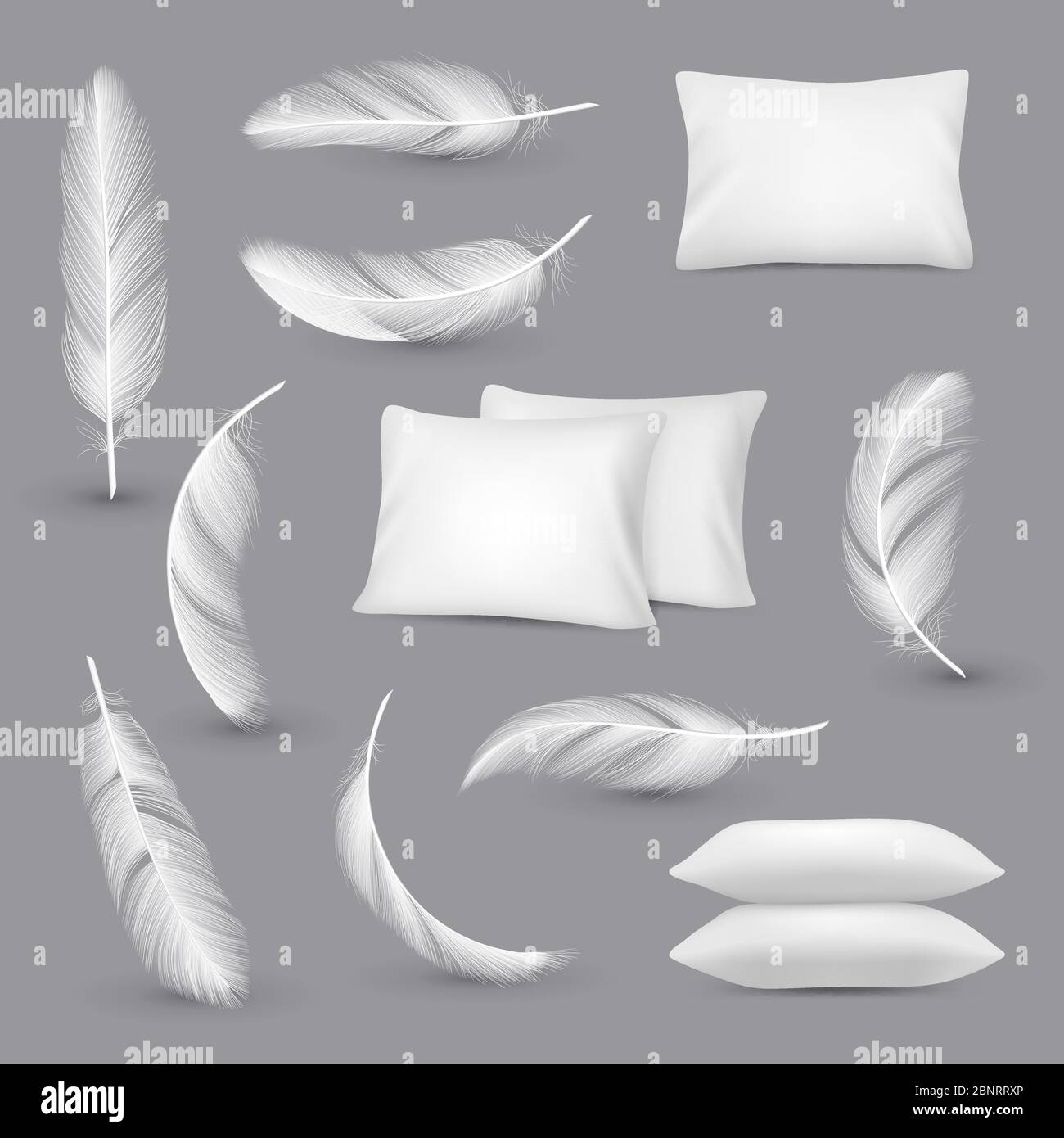 Cuscini bianchi. Piume del vento per i cuscini rettangolari della camera da letto vettore immagini realistiche isolate Illustrazione Vettoriale