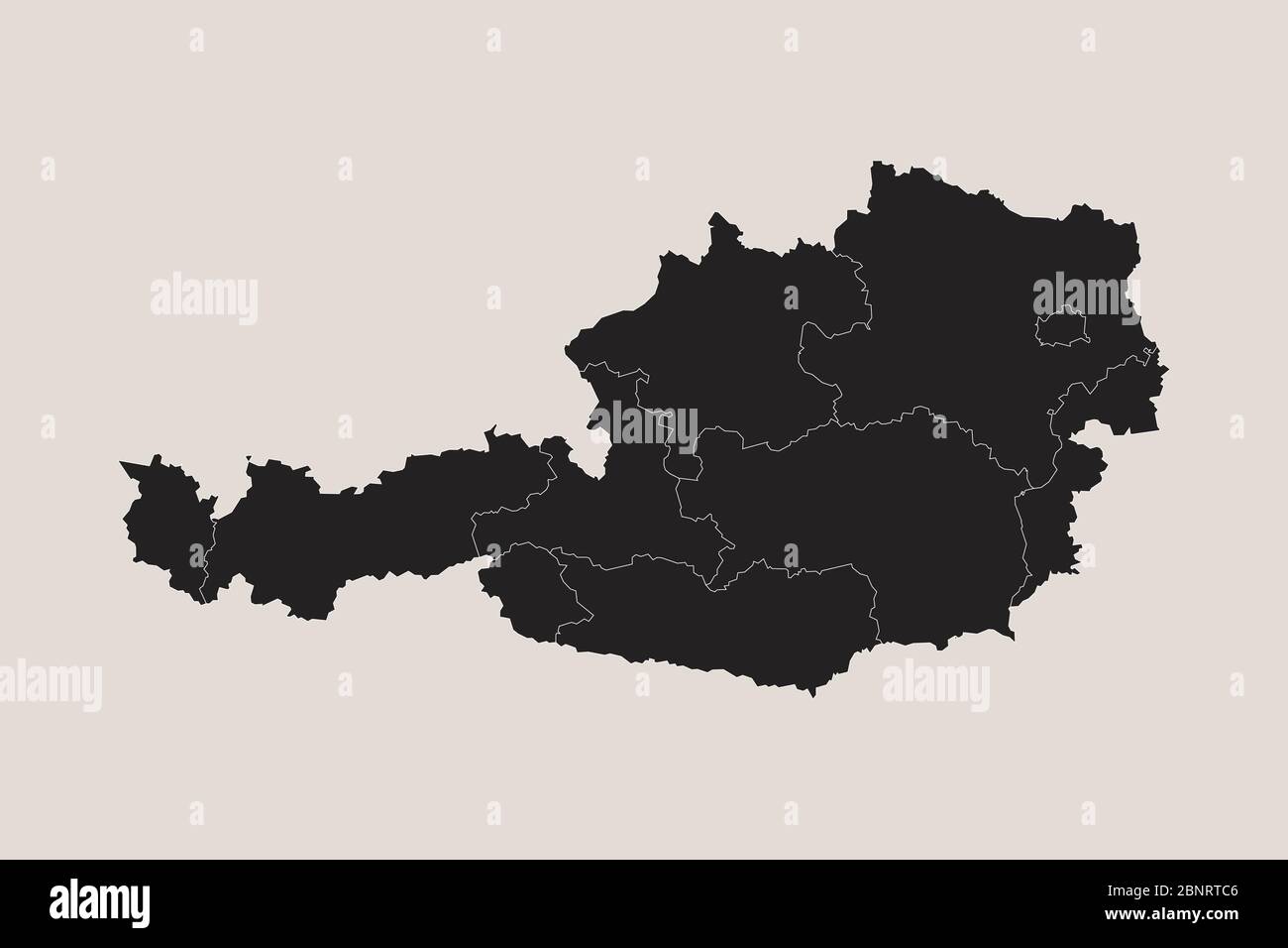 Mappa dell'austria con le province. Nero, caffè bianco sfondo. Perfetto per concetti aziendali, sfondi, sfondo, poster, adesivi, banner, etichetta An Illustrazione Vettoriale