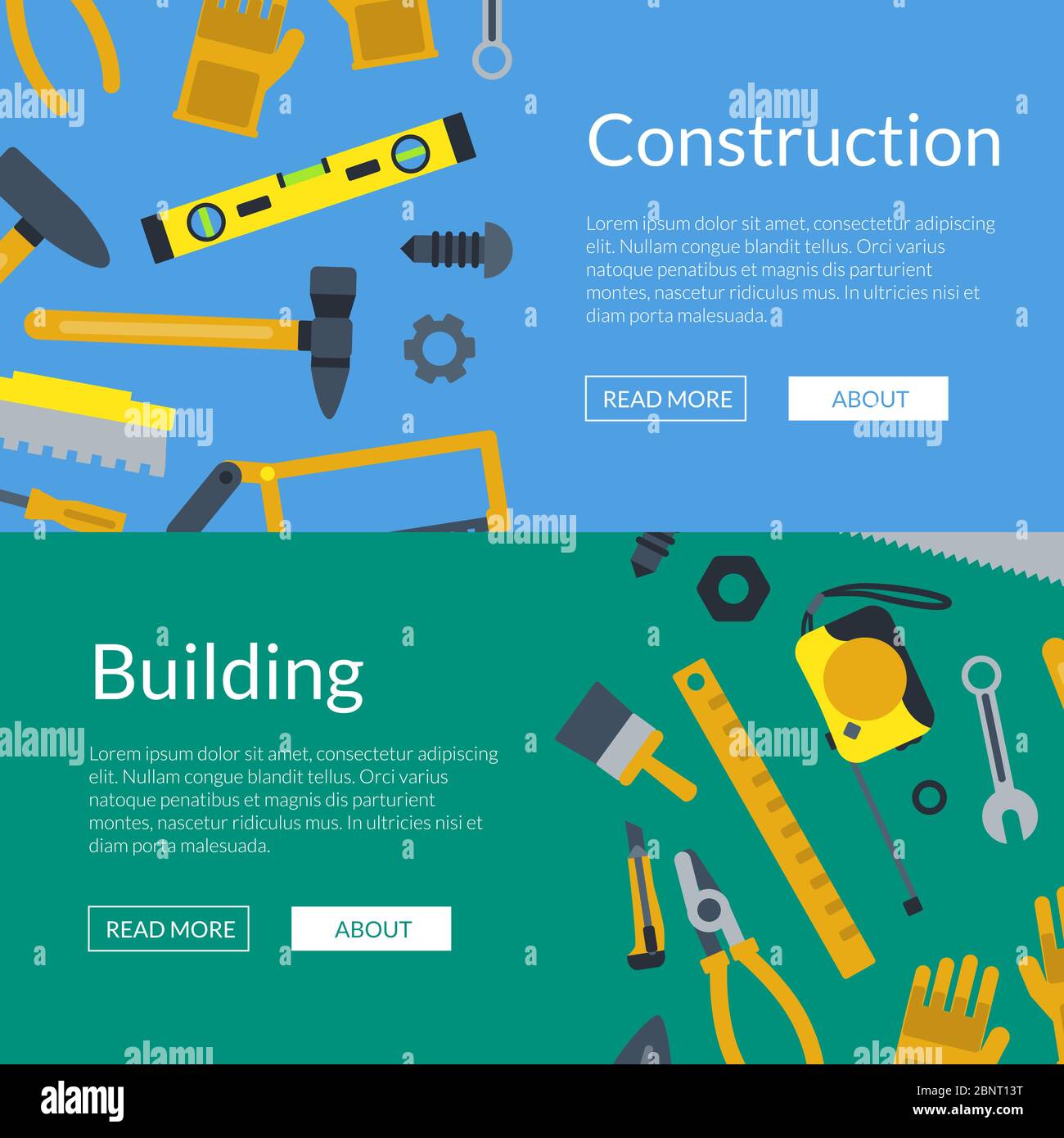 Grafica banner Web strumenti di costruzione piatta vettoriale Illustrazione Vettoriale