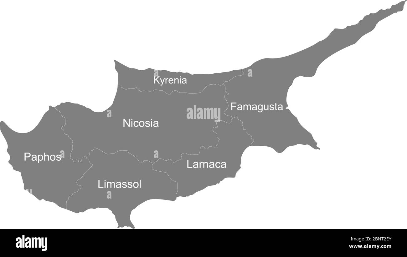 Mappa politica di Cipro con etichette. Sfondo bianco. Perfetto per concetti aziendali, sfondi, sfondo, poster, adesivi, banner, etichetta, grafico A. Illustrazione Vettoriale