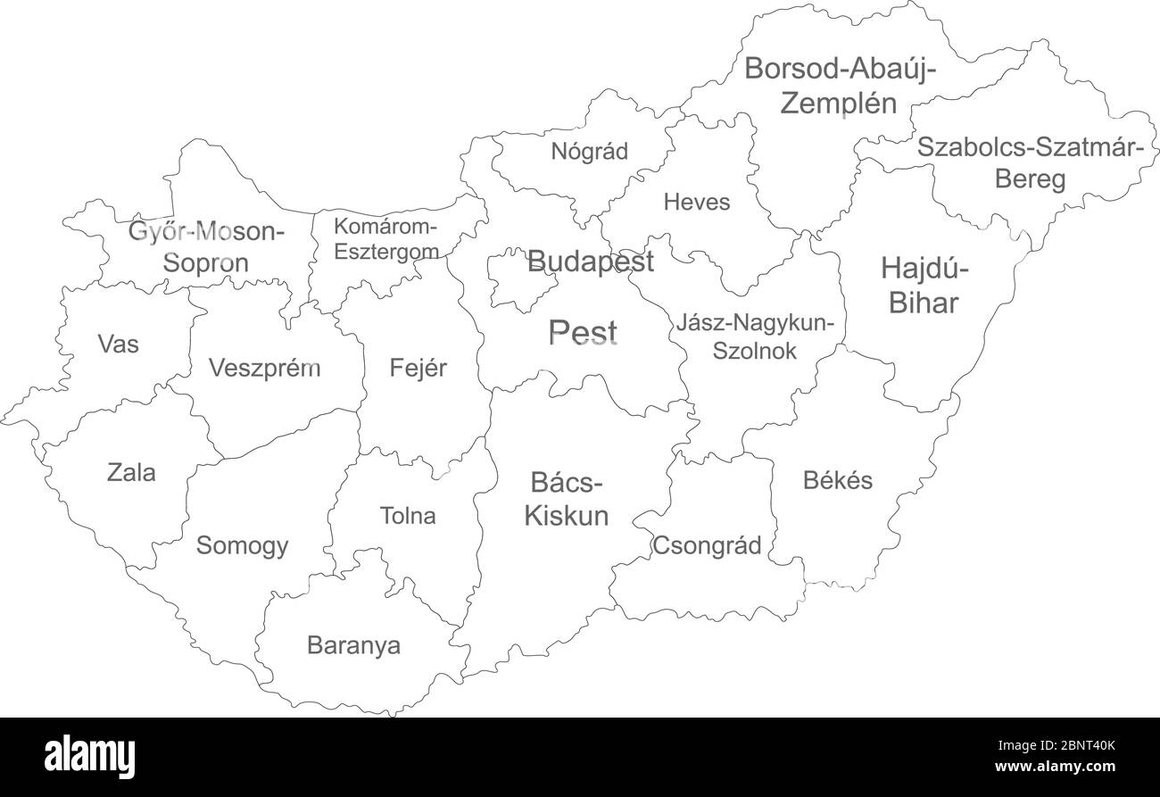Mappa Ungheria con etichetta nome vettore. Perfetto per concetti aziendali, sfondi, sfondo, poster, adesivi, banner, etichetta, grafico e sfondo. Illustrazione Vettoriale