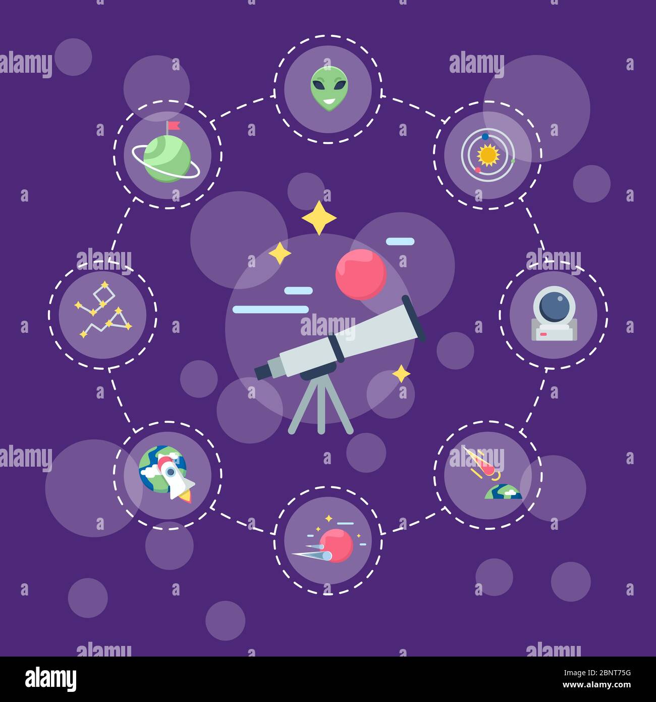 Icone di spazio piatto vettoriale illustrazione del concetto infografico Illustrazione Vettoriale