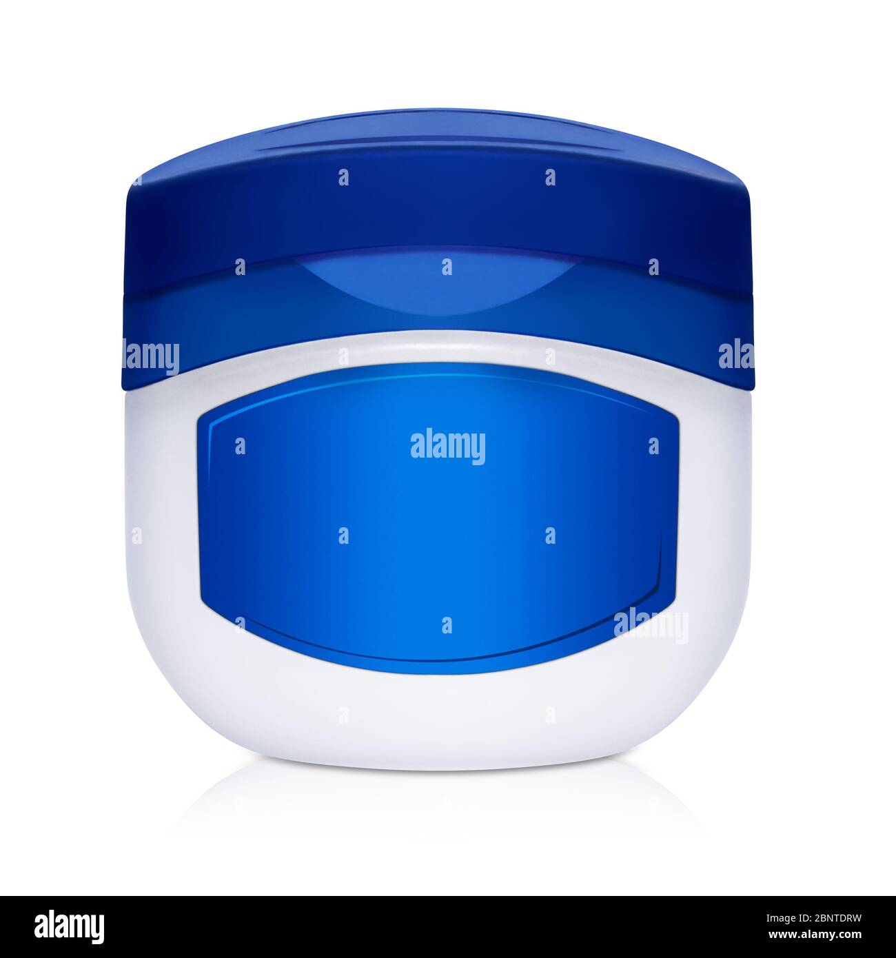 contenitore in plastica blu e bianco su sfondo bianco Foto Stock