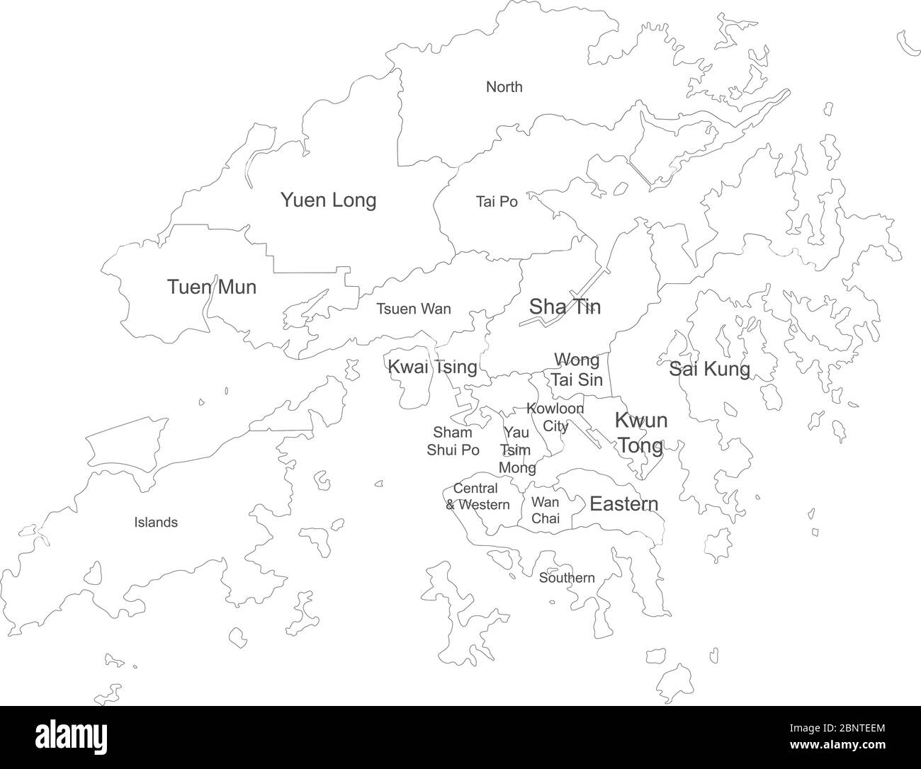 Mappa di Hong kong con etichette per i nomi. Mappa politica. Perfetto per concetti aziendali, sfondi, sfondo, poster, adesivi, banner, etichette e sfondo. Illustrazione Vettoriale