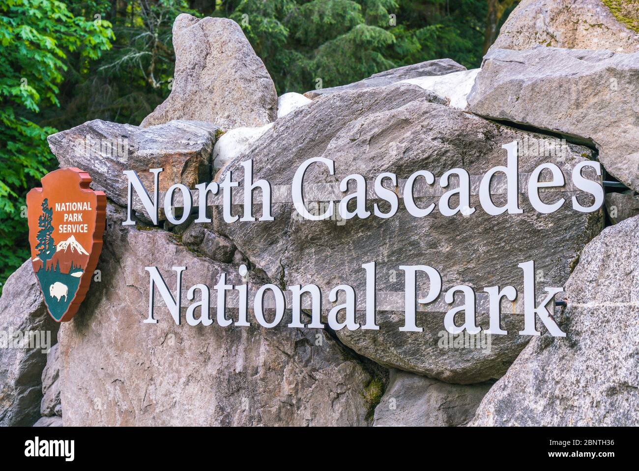 Firmare in ingresso della cascata del nord del parco nazionale,Washington,Stati Uniti d'America. Foto Stock