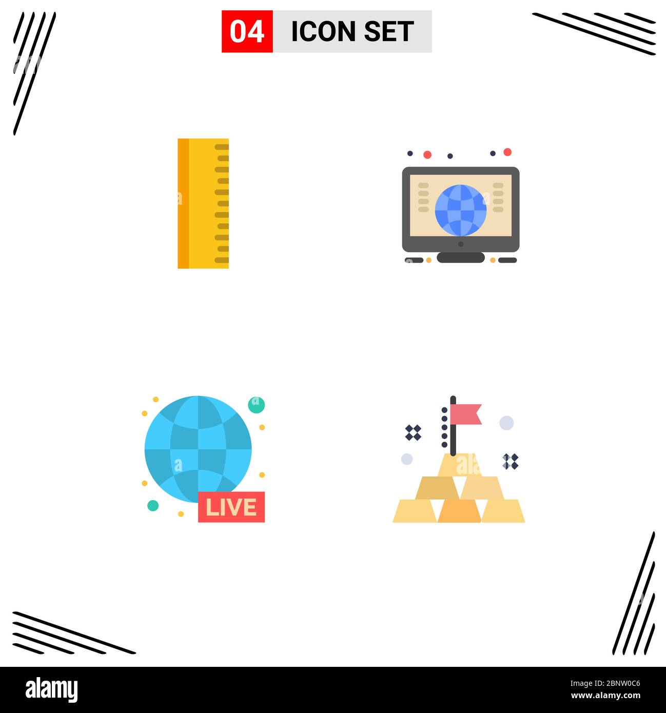 Confezione di 4 icone piatte moderne segni e simboli per Web Print Media come istruzione, mondo, computer, trasmissione, investimenti Editable Vector De Illustrazione Vettoriale