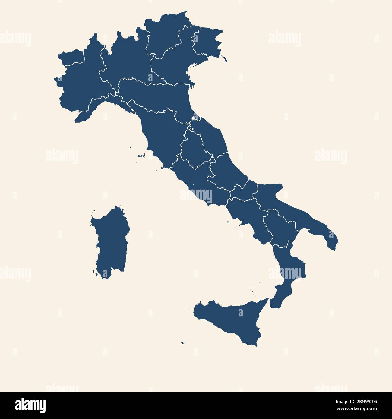 Mappa italiana di design moderno con province. Blu ciano, sfondo bianco crema. Perfetto per concetti aziendali, sfondi, sfondo, poster, adesivi, bann Illustrazione Vettoriale