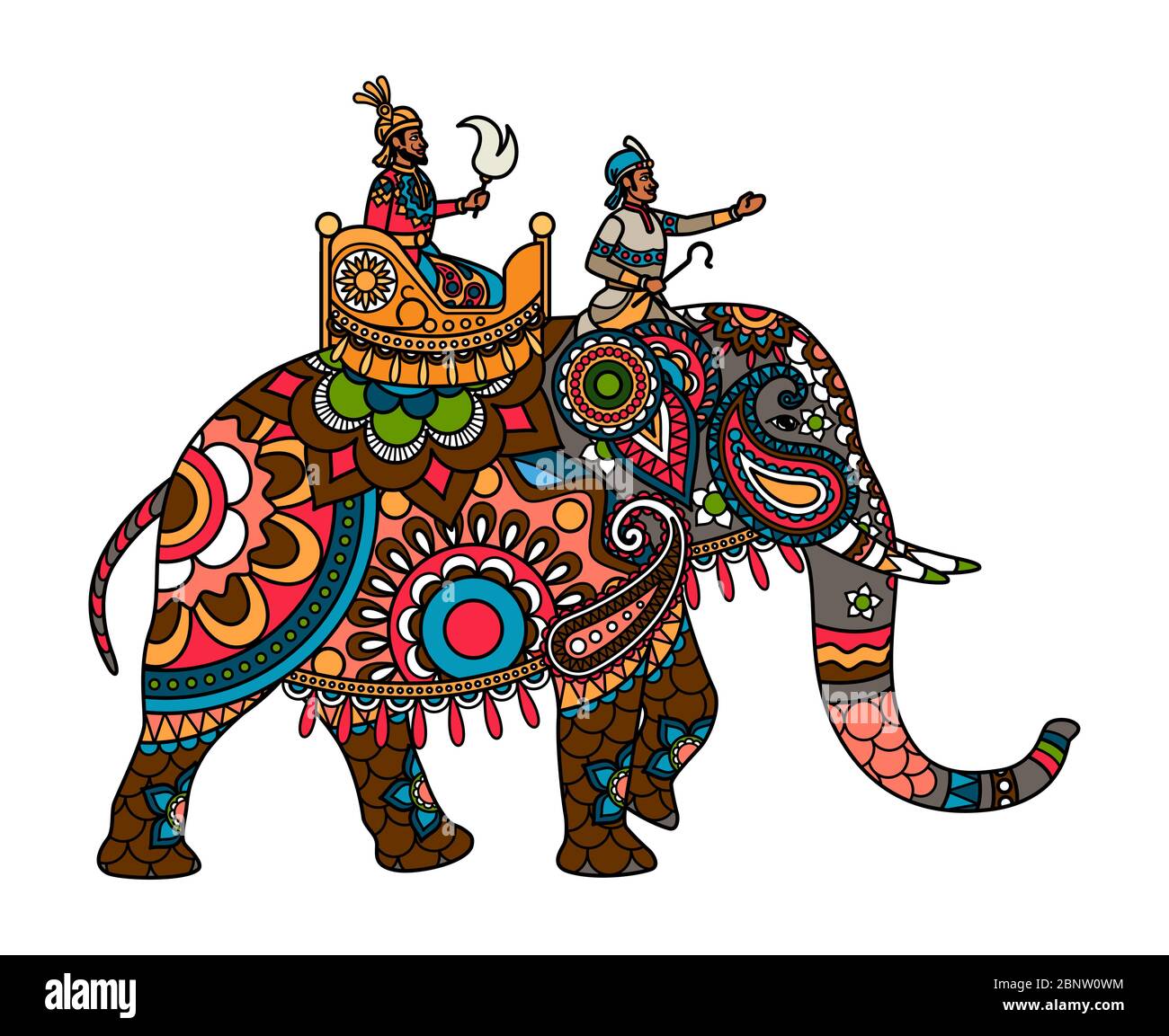 Maharajah indiano etnico sull'elefante colorato iligation. Illustrazione vettoriale Illustrazione Vettoriale