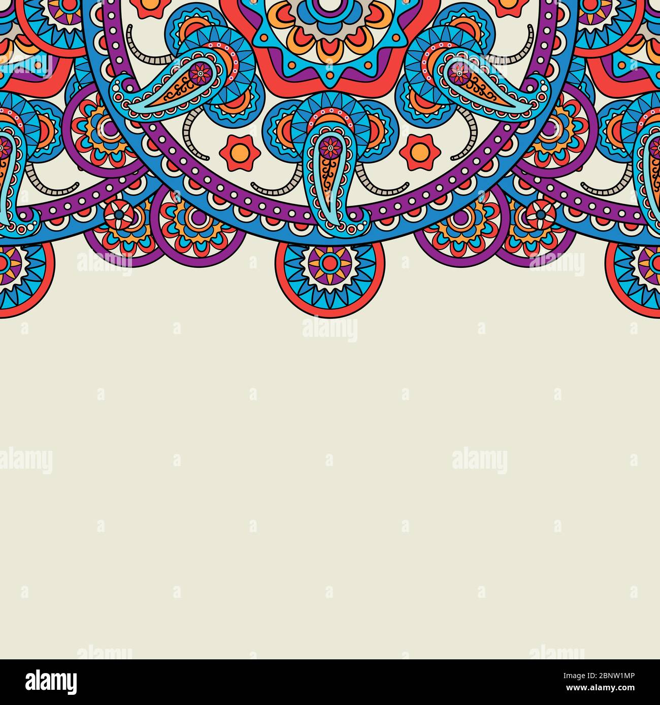 Indiane paisley doodle bordo superiore. Illustrazione vettoriale Illustrazione Vettoriale