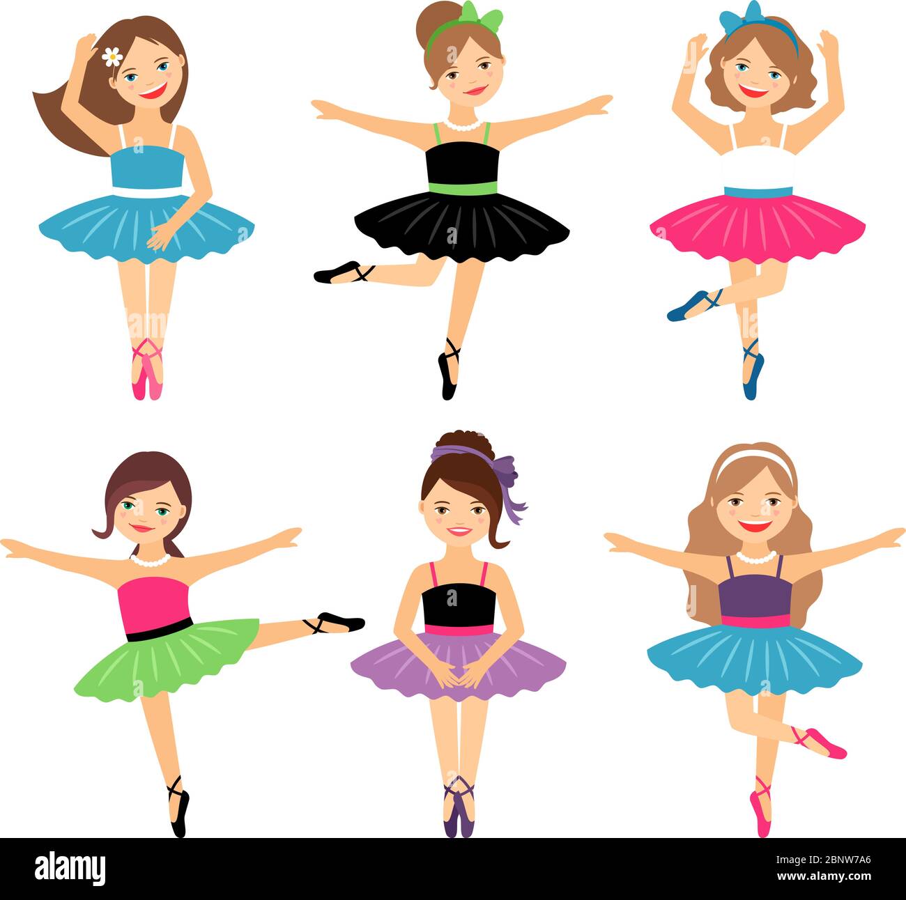 Ballerine piccole su bianco. Set di ragazze di balletto vettoriale Illustrazione Vettoriale