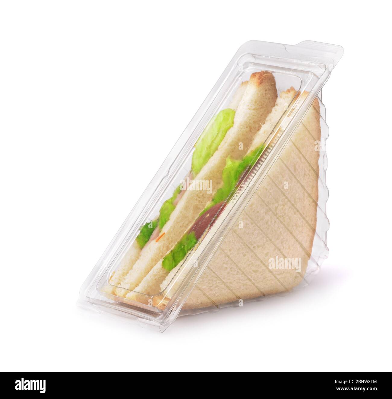 Sandwich in confezione di plastica trasparente isolata su bianco Foto Stock