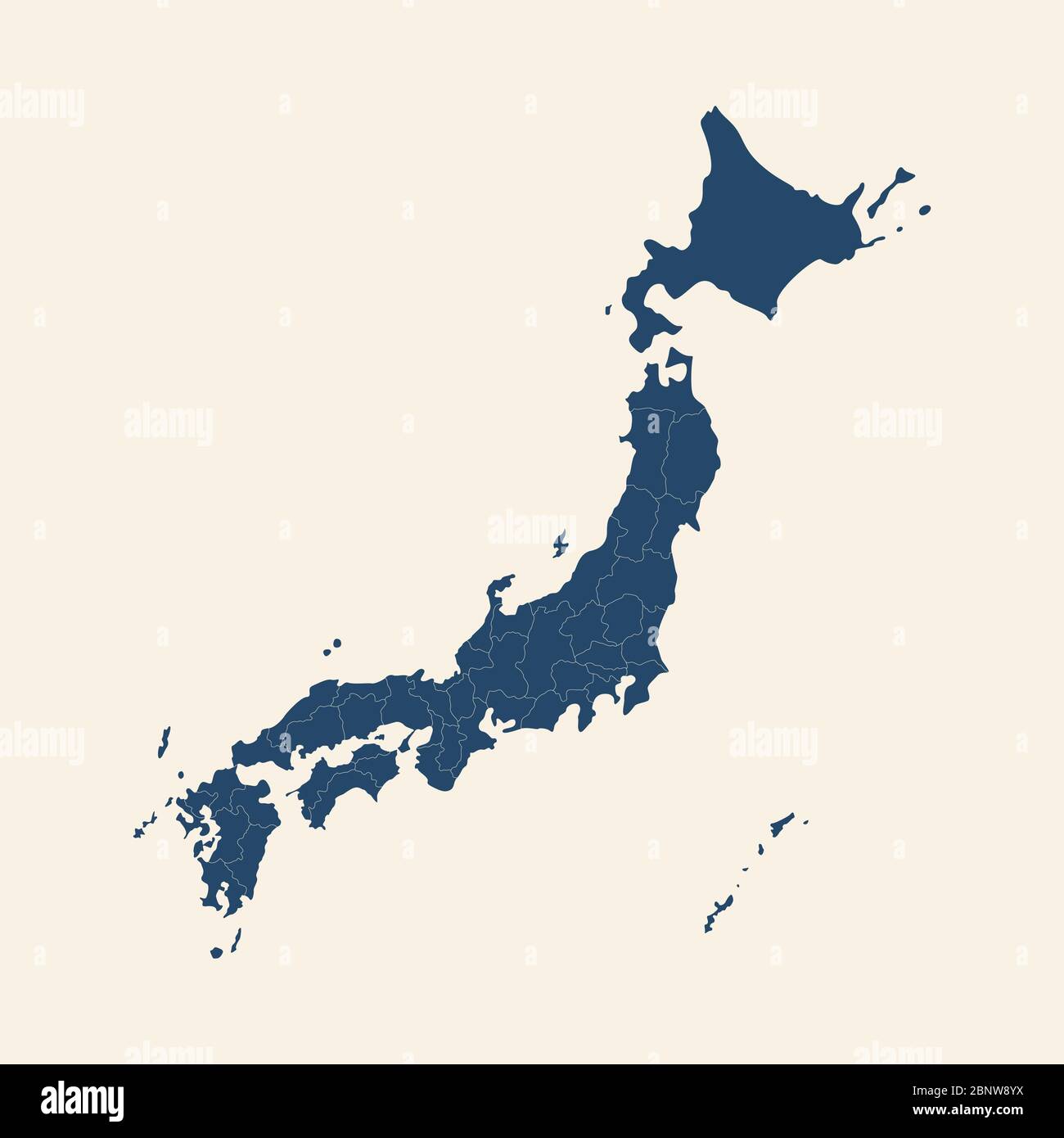 Mappa di viaggio della regione moderna del giappone. Design grafico moderno. Blu ciano, sfondo bianco crema. Illustrazione Vettoriale