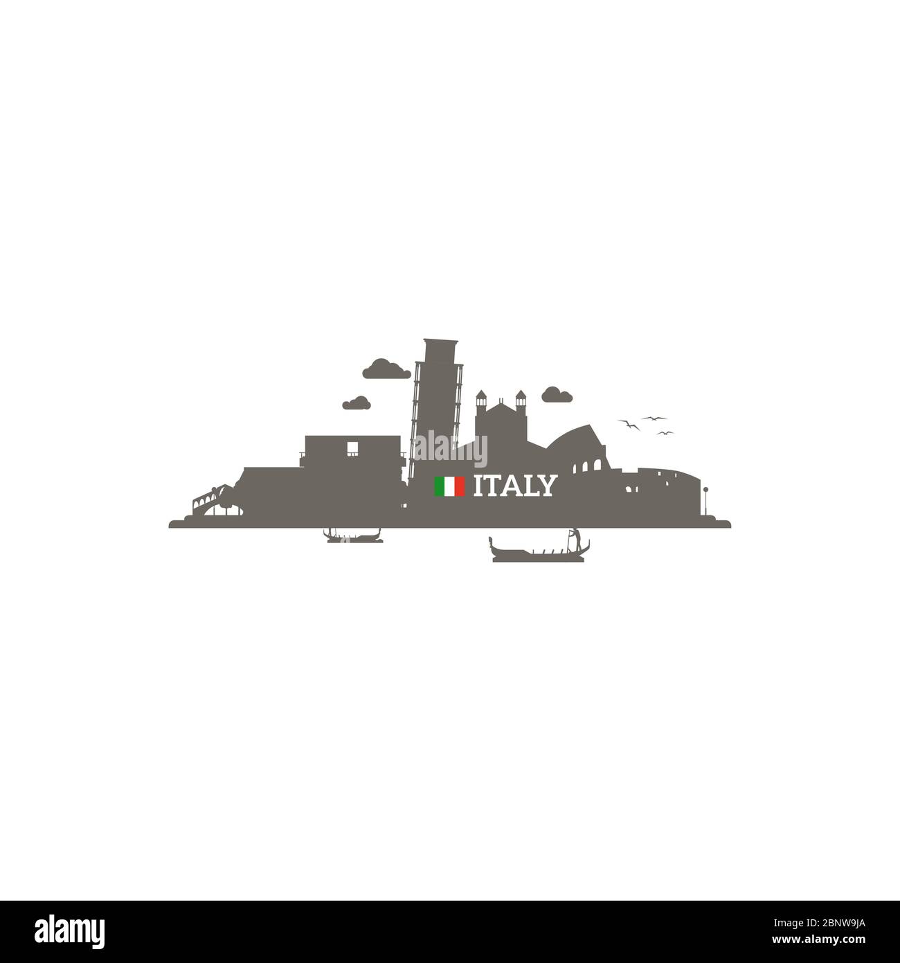 Profilo dello skyline italiano con nome del paese e bandiera. Illustrazione vettoriale Illustrazione Vettoriale