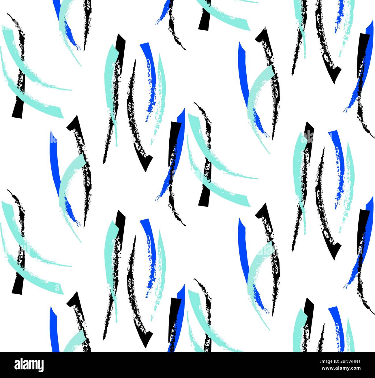 Modello geometrico astratto senza giunture in stile gruppo retro. Motivo con forme geometriche in tre colori nero, menta e blu pronto per le stampe tessili. Foto Stock