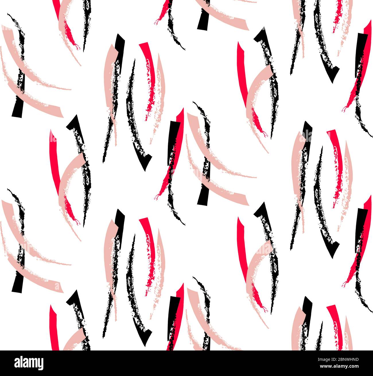 Modello geometrico astratto senza giunture in stile gruppo retro. Motivo con forme geometriche in tre colori nero, rosso e rosa pronto per stampe tessili. Foto Stock