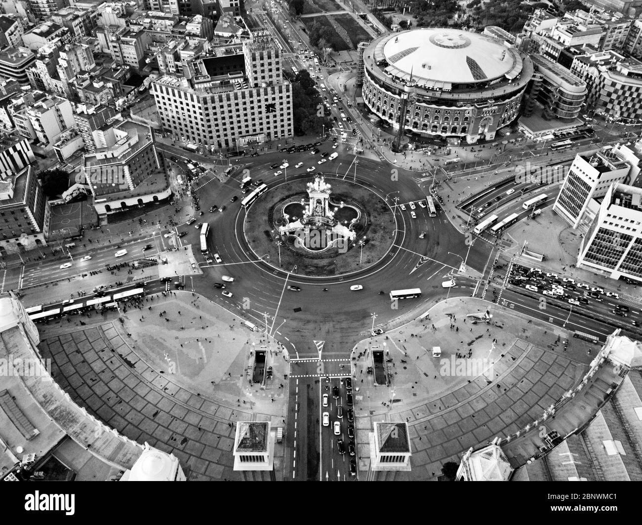 Piazza di Spagna o Plaza de España e Arenas de Barcelona centro commerciale Old Bullring vista aerea Barcellona Catalogna Spagna Las Arenas de Barce Foto Stock