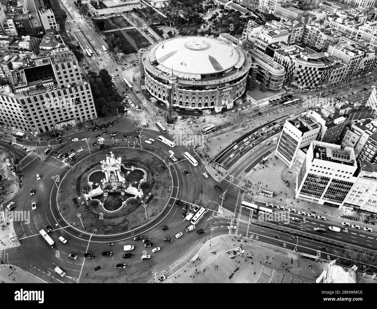 Piazza di Spagna o Plaza de España e Arenas de Barcelona centro commerciale Old Bullring vista aerea Barcellona Catalogna Spagna Las Arenas de Barce Foto Stock