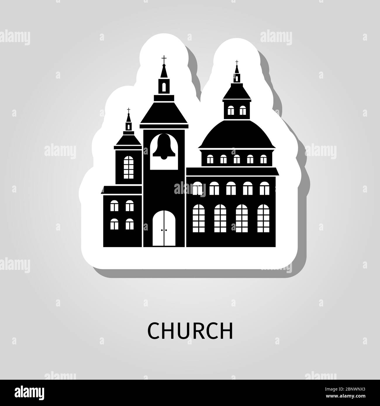 Icona di adesivo web vettoriale di costruzione silhouette nera della Chiesa Illustrazione Vettoriale
